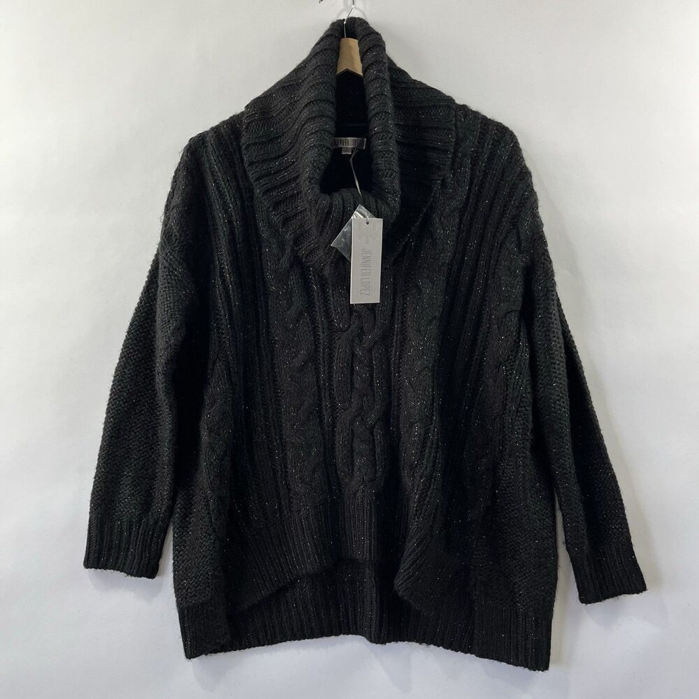 NWT Jennifer Lopez Women’s Black Cable Knit Sweater Small Relaxed Fit
